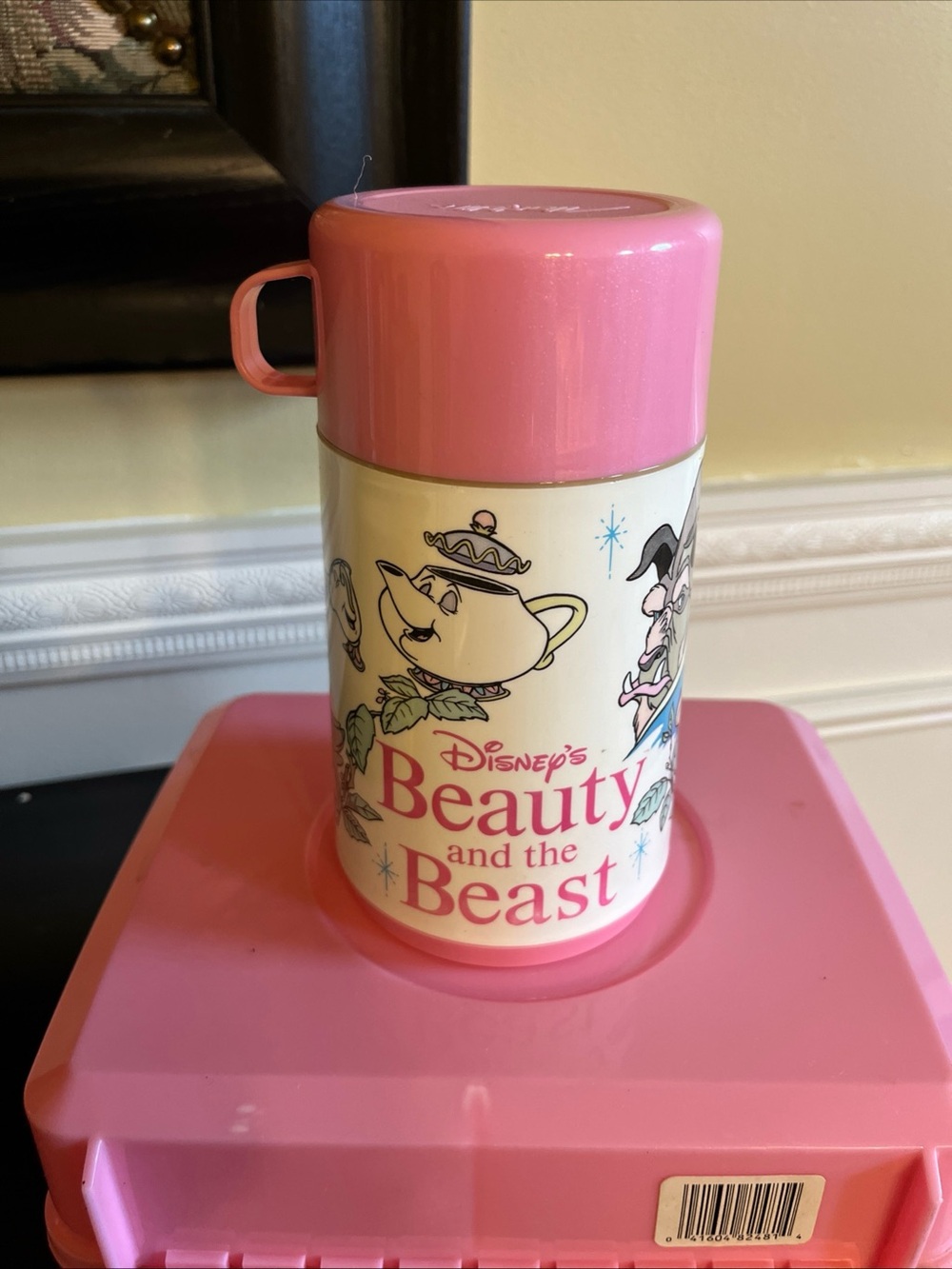 vintage 90s Disneys Beauty and the Beast Pink lunch box and thermos - Picture 4 of 6